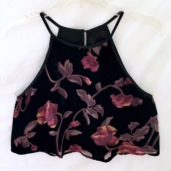 Forever 21 Tops - ✂️F21 Black Floral Velvet Cami Crop Top